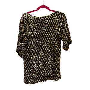 India Kings Black Silk Gold Sequin Pullover Blouse Short Sleeves sz M